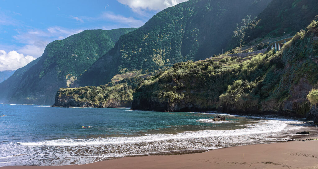 Natural sand beaches of Cais do Seixal, Madeira island, Portugal