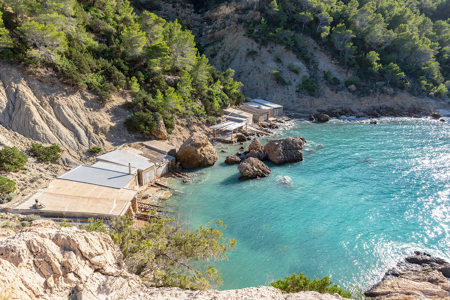 Es Portitxol, Ibiza, Spain. Hidden bay on the Island of Ibiza, in Sant Joan de Labritja.